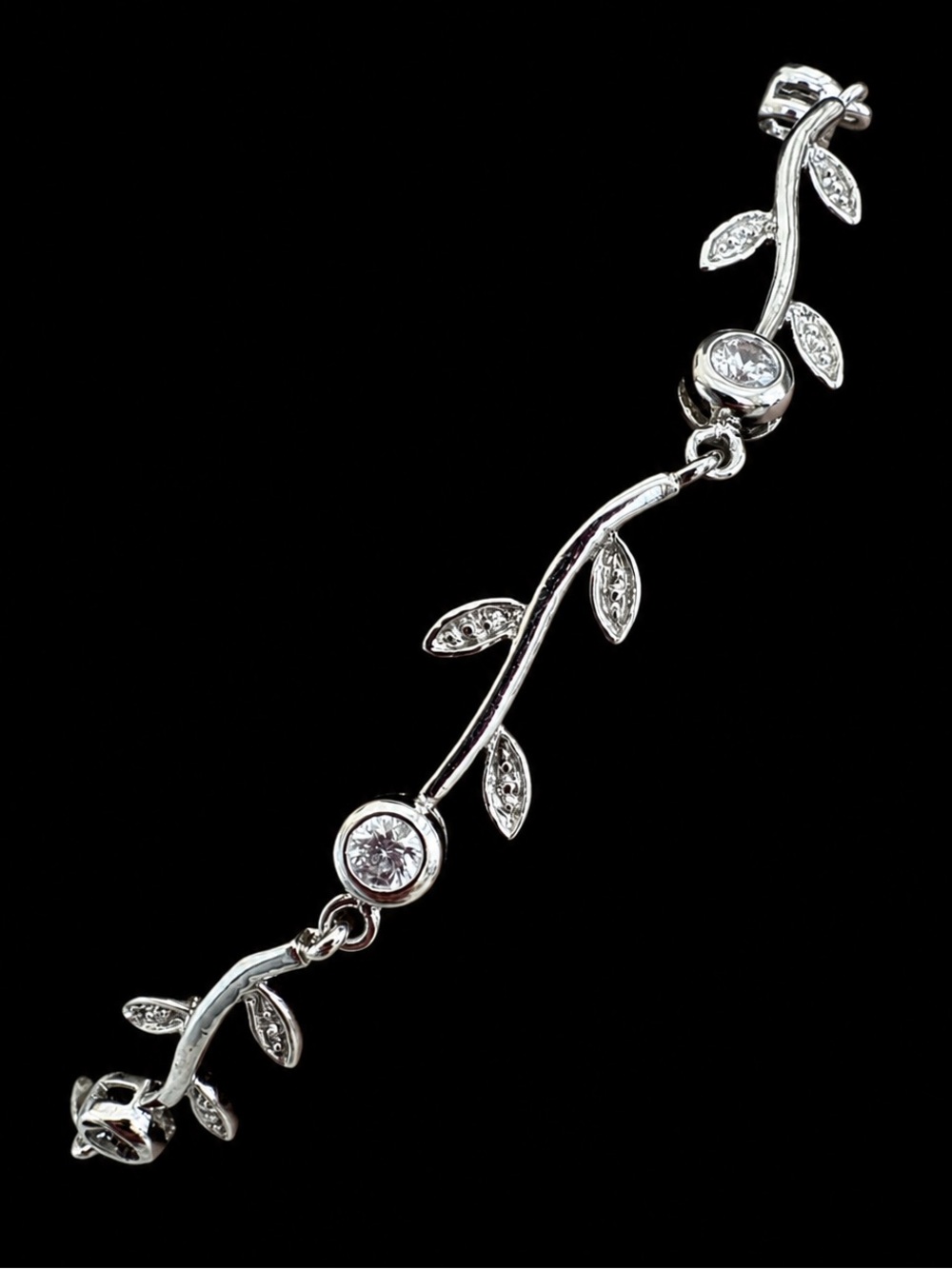 ATI 925 Sterling Silver CZ Leaf Vine Bracelet Floral 7.5”
